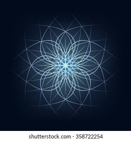 Winter emblem. Shining snowflake. Christmas. Blue snowflake. Circular pattern 