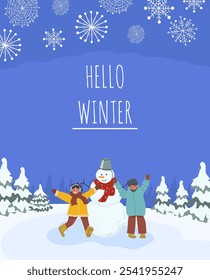 Winter emotional illustration. Web Banner, card, invitation, sale coupon. Vector illustration hand drawn art.