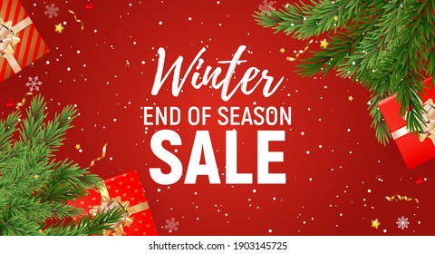 Winter End of Season Sale Background Design. Template  for advertising, web, social media and fashion ads.  Poster, flyer, greeting card, header for website  Vector Illustration