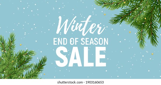 Winter End of Season Sale Background Design. Template  for advertising, web, social media and fashion ads.  Poster, flyer, greeting card, header for website  Vector Illustration