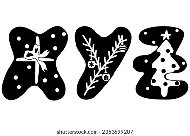 Winter English alphabet. X Y Z letters in scandinavian style. black and white lettering for christmas and new year card