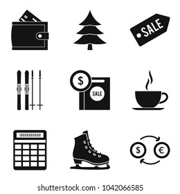 Winter entertainment icons set. Simple set of 9 winter entertainment vector icons for web isolated on white background