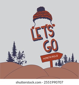 winter environment illustration for garment print, cover page, poster design