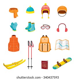 Winter Equipment Icons Set, Season, Vacation, holiday, Object, Activity, Travel