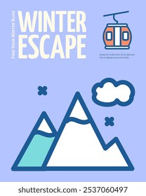 Winter Escape Ski Resort Concept Vertical Invitation Placard Poster Banner Card Template. Vector illustration of Downhill or Peak