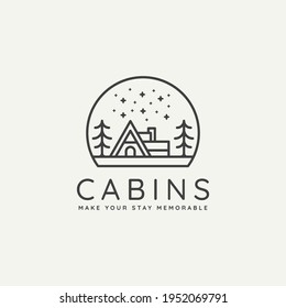 winter estate cabin minimalist line art badge logo template vector illustration design. simple minimalist cottage, lodge, housing emblem logo icon concept