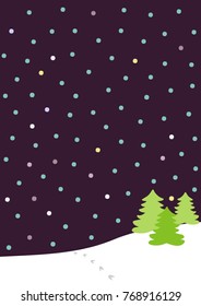 Winter evening background with trees and snowflakes. Vertical. Simple vector. Christmas and New year theme. Cover mock-up.