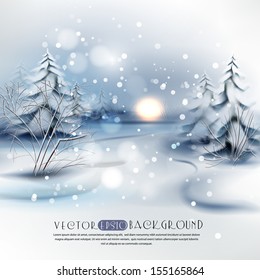 Winter evening landscape.The illustration contains transparency and effects. EPS10
