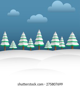 winter evening material background landscape with forest of pine-trees