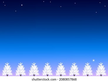 Winter evening sky and coniferous forest background