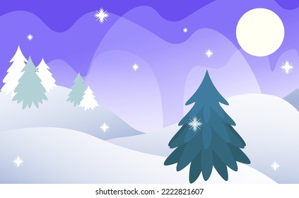 Winter evening and snowfall. Winter fairy-tale landscape. Winter, snow, Christmas trees