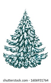 Winter evergreen tree with snow on branches design.