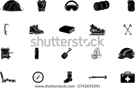 Winter expedition equipment set vector illustration on white background