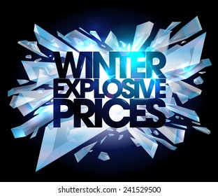 Winter explosive prices, sale design with pieces of ice.