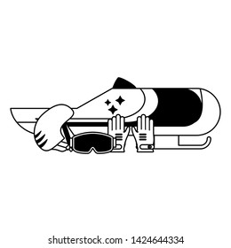 Winter extreme sport equipment bobsledding google gloves and helmet vector illustration graphic design