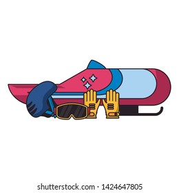 Winter extreme sport equipment bobsledding google gloves and helmet vector illustration graphic design