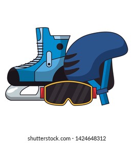 Winter extreme sport equipment ice skate googles and helmet vector illustration graphic design