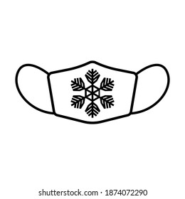 Winter face mask line icon. Protective surgical or medical mask with snowflake decoration. Vector Illustration