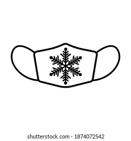 Winter face mask line icon. Protective surgical or medical mask with snowflake decoration. Vector Illustration