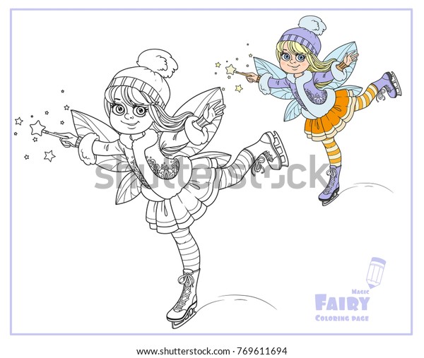 winter fairy ice skating color outlined stock vector