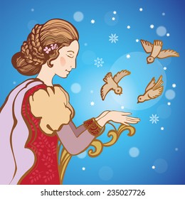 Winter fairy Vector illustration. Vector illustration. Illustration for greeting cards, invitations, and other printing projects.