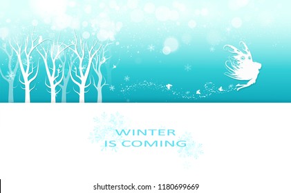 Winter, fairytale with butterfly creative poster invitation, snowflakes and stars scatter sparkle holiday season card banner, celebration Christmas abstract background vector illustration