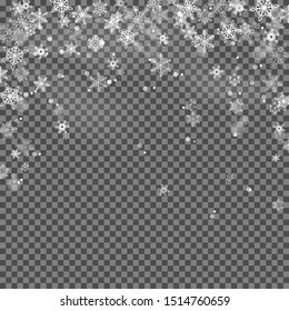 Winter falling snowflakes vector illustration isolated on dark background.  Christmas decoration effect