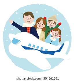 Winter Family vacation trip on an airplane