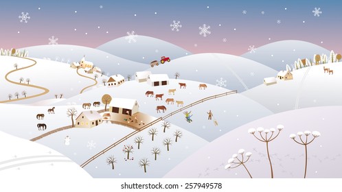 Winter farmer landscape