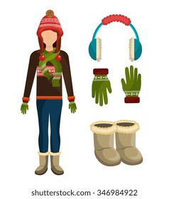 Winter fashion clothes and accesories, graphic design, vector illustration