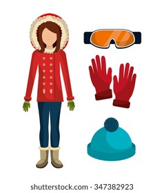 Winter fashion clothes and accesories, graphic design, vector illustration