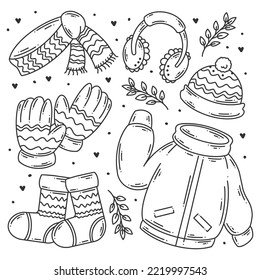 Winter fashion clothes hand drawn doodle coloring