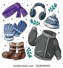 Winter fashion clothes hand drawn doodle full color