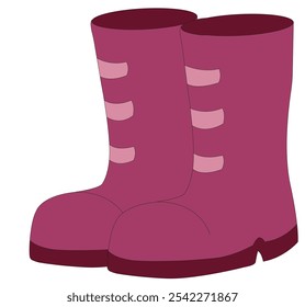 Wintermode Konzept rosa Regenschuhe Kunst Vektorgrafik Design. Cartoon-Zeichnung von Schuhen für Garten oder Bauernhof im 3D-Stil auf weißem Hintergrund Landwirtschaft, Gartenarbeit, Landwirtschaft, Schuhe.