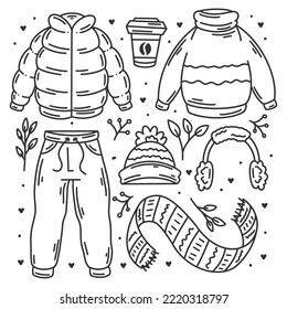 Winter fashion hand-drawn style doodles coloring