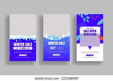 Winter fashion sale Instagram story banner collection Christmas sale social media stories vertical banner 3d style template design
