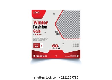 Winter Fashion Sale social media post template, vector illustration