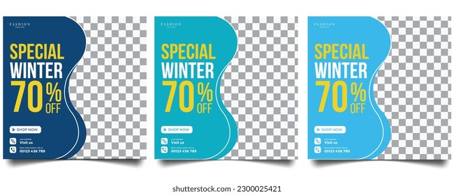 Winter fashion sale social media banner template  with snowflakes 