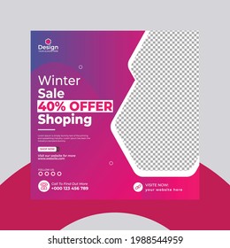 Winter Fashion super promotion offer social media post template post design, Editable web banner square flyer template