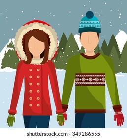 Winter fashion wear and accesories graphic design, vector illustration
