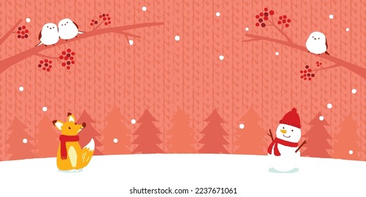 Winter feature with a long-tailed Tit and foxes image illustration.
