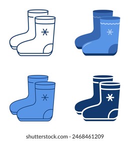 Winter felt boots icon set in flat and line style. Traditional Russian warm shoes valenki. Vector illustration.