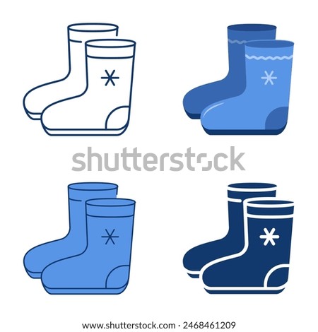 Winter felt boots icon set in flat and line style. Traditional Russian warm shoes valenki. Vector illustration.