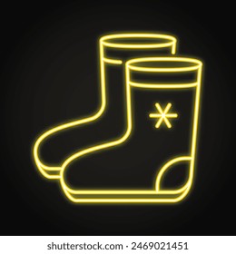 Winter felt boots neon icon. Traditional Russian warm shoes valenki. Vector illustration.