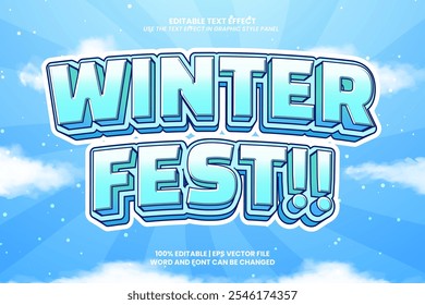 Estilo de desenho animado de efeito de texto editável Winter Fest