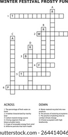 Festival de inverno Frosty Fun Crossword Quebra-cabeça Grade Pistas Numeradas através do vetor de baixo