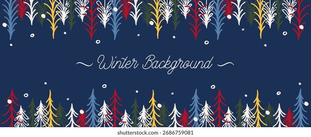 Fondo festivo de invierno con abetos y nieve en Vector.