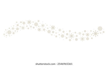 Fondo festivo de invierno con copos de nieve voladores. Composición de diferentes Formas de copos de nieve. Nieve. Para tarjetas, saludos, carteles, Anuncios. 