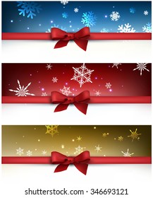Winter festive backgrounds set with bow. Vector illustration.