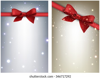 Winter festive backgrounds set with bow. Vector illustration.